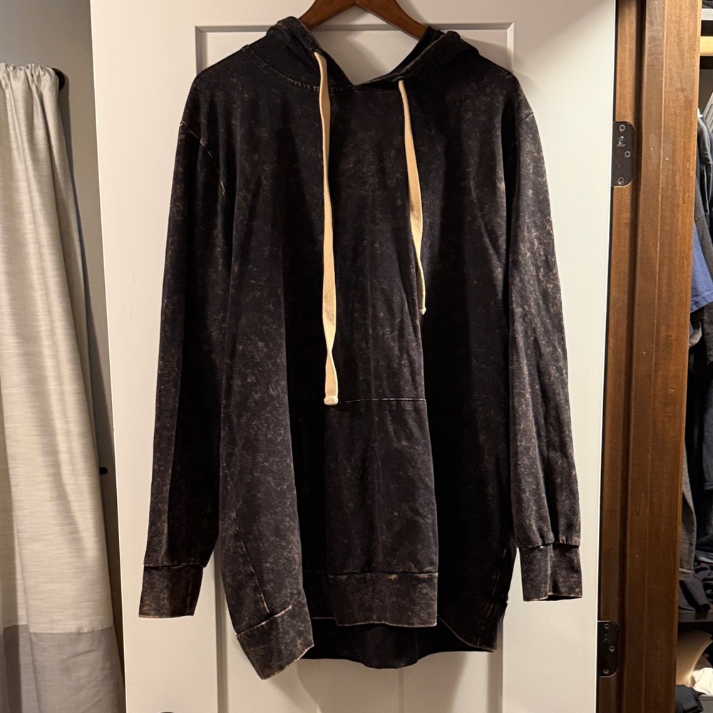 Signature Black Acid Wash Hoodie with Cream Accents